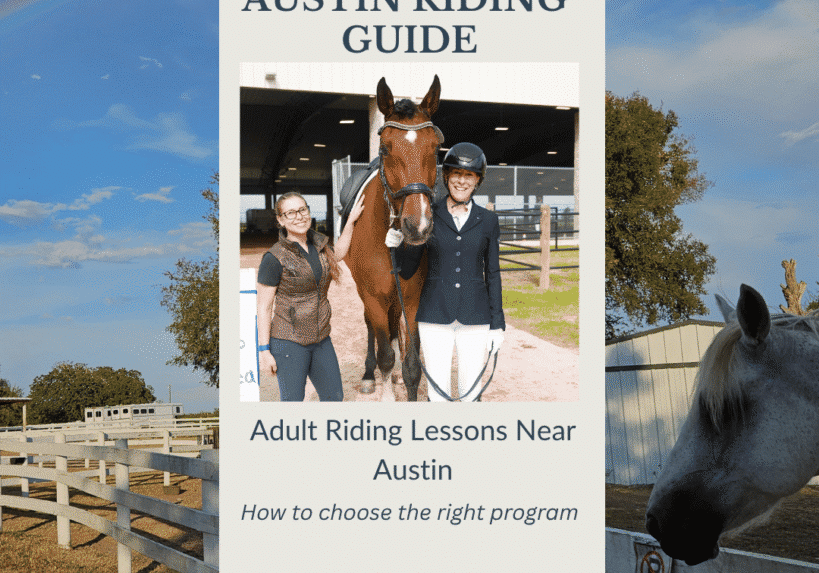 Adult horseback riding lesson at White Fences Equestrian Center near Austin, Texas